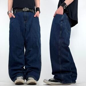 Vintage y2k baggy wide leg dark wash grunge skater lined faded jeans